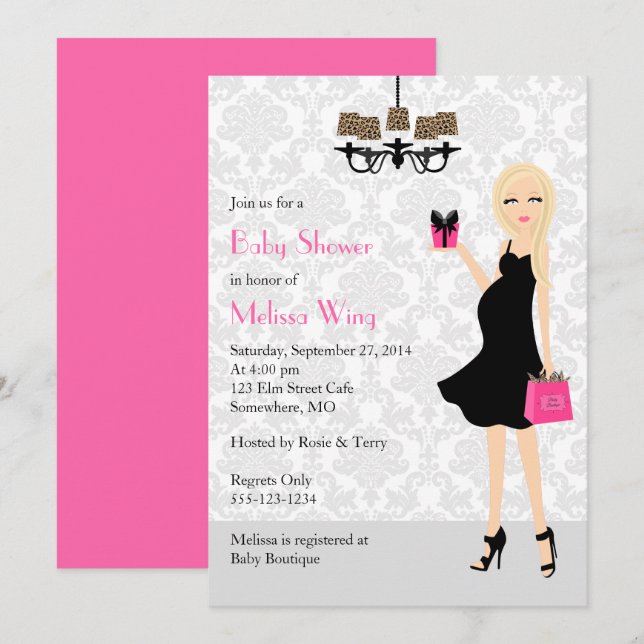 Leopard Hot Pink Pregnant Mum Baby Shower Invitation (Front/Back)
