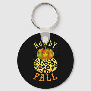 Leopard Howdy Fall Pumpkin Western Autumn Leaves Key Ring