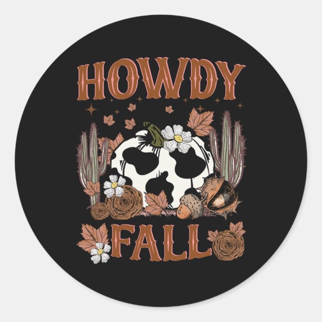 Leopard Howdy Fall Western Pumpkin Autumn Fall Tha Classic Round Sticker (Front)