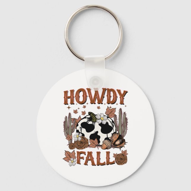Leopard Howdy Fall Western Pumpkin Autumn Fall Tha Key Ring (Front)