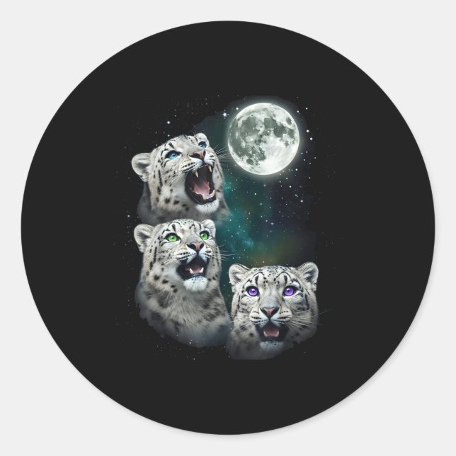 Leopard Howling At The Space Full Moon At Night St Classic Round Sticker (Front)