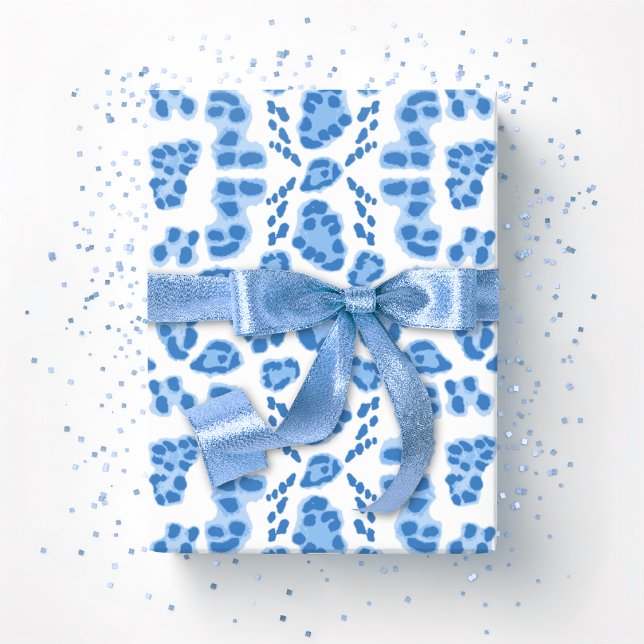Leopard Ikat in Blue Porcelain Wrapping Paper (Creator Uploaded)