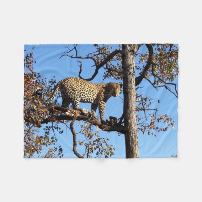 Leopard in a Tree in Africa Fleece Blanket (Front (Horizontal))