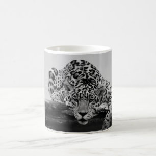 Leopard in black and white coffee mug