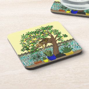 Leopard in Lemon Tree Cork Coaster
