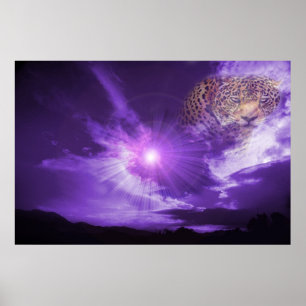 Leopard in purple sky. poster