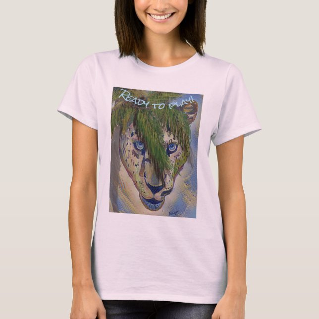 Leopard In The Jungle Ready To Play...Editable T-Shirt (Front)