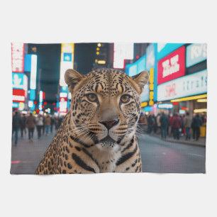 Leopard in Times Square Tea Towel