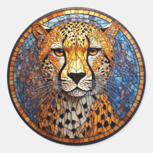 Leopard in Vibrant Colours and Intricate Patterns Classic Round Sticker