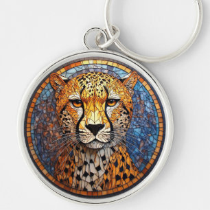 Leopard in Vibrant Colours and Intricate Patterns Key Ring