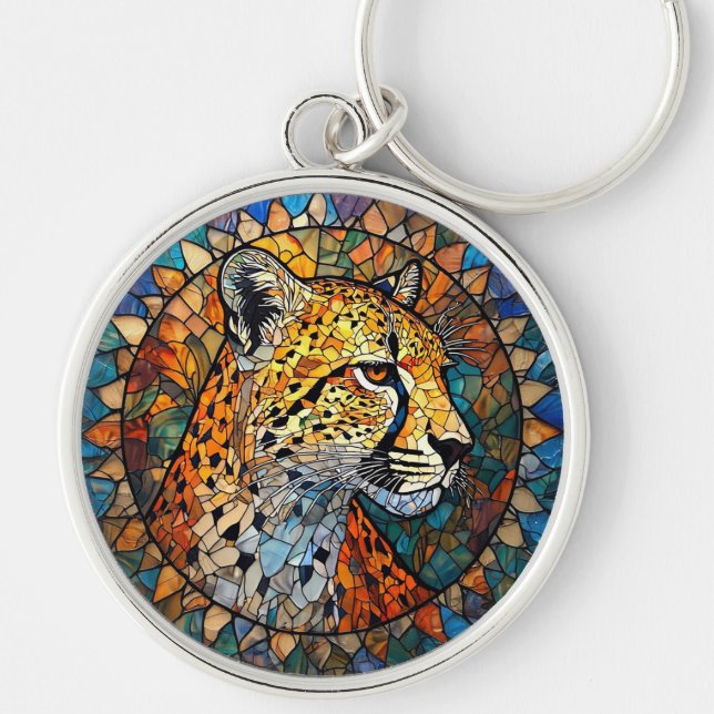 Leopard in Vibrant Colours Key Ring (Front)