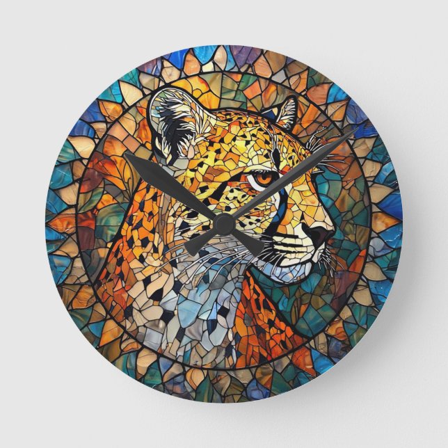 Leopard in Vibrant Colours Round Clock (Front)