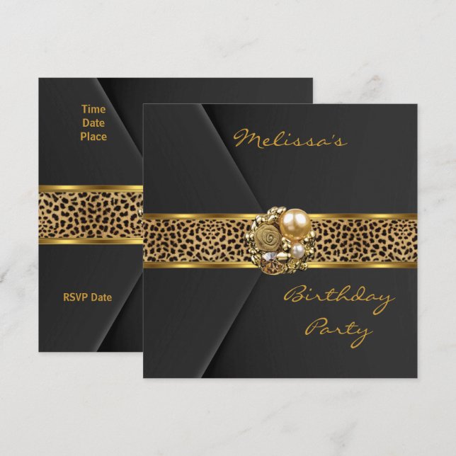 Leopard Invitation Elegant Black Velvet gold jewel (Front/Back)