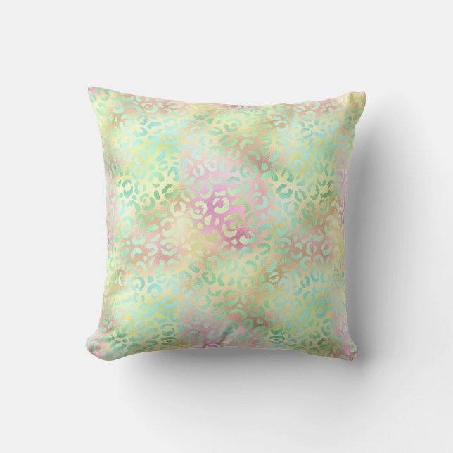 *~* Leopard Iridescent Rainbow Animal Print  Cushion (Front)
