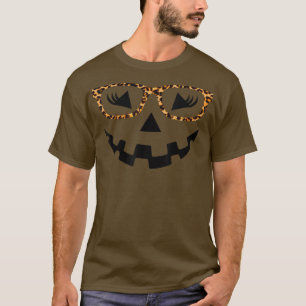 Leopard JackOLantern Face glasse Pumpkin Eyelashes T-Shirt