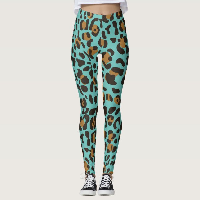 Leopard Jaguar Animal Print Pattern Leggings (Front)