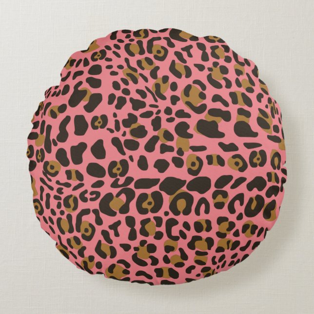 Leopard Jaguar Animal Print Pattern Round Cushion (Front)