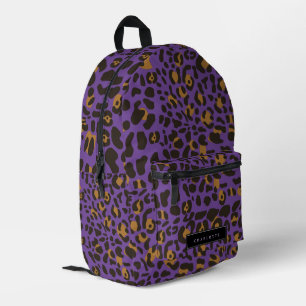 Leopard Jaguar Animal Print Purple Custom Name Printed Backpack