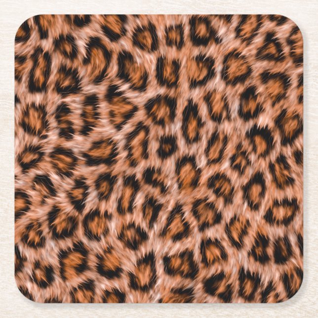 Leopard Jaguar Cat Brown Fur Pattern Square Paper Coaster (Front)