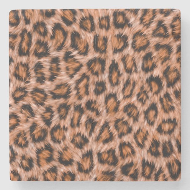 Leopard Jaguar Cat Brown Fur Pattern Stone Coaster (Front)