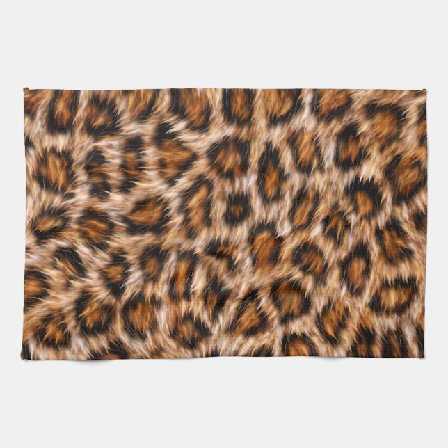 Leopard Jaguar Cat Brown Fur Pattern Tea Towel (Horizontal)