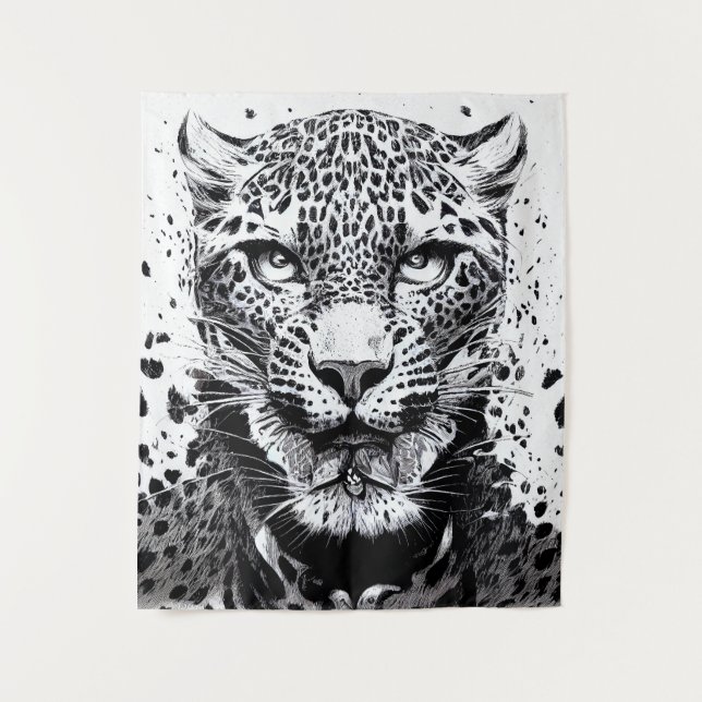 Leopard Jaguar Wild Nature Illustration Line Epic  Tapestry (Front)