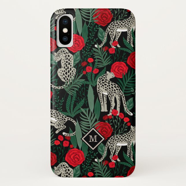 Leopard Jungle Floral Pattern with Monogram Case-Mate iPhone Case (Back)