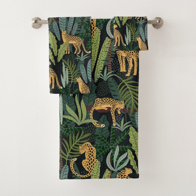 Leopard Jungle Forest Illustration Seamless  Bath Towel Set (Insitu)