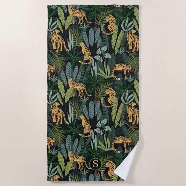Leopard Jungle Forest Illustration Seamless Custom Beach Towel (Front)