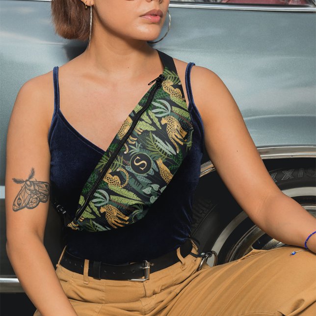 Leopard Jungle Forest Illustration Seamless Custom Bum Bags (Creator Uploaded)