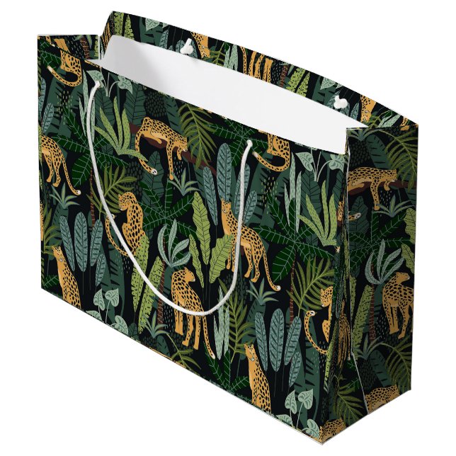 Leopard Jungle Forest Illustration Seamless  Large Gift Bag (Back Angled)
