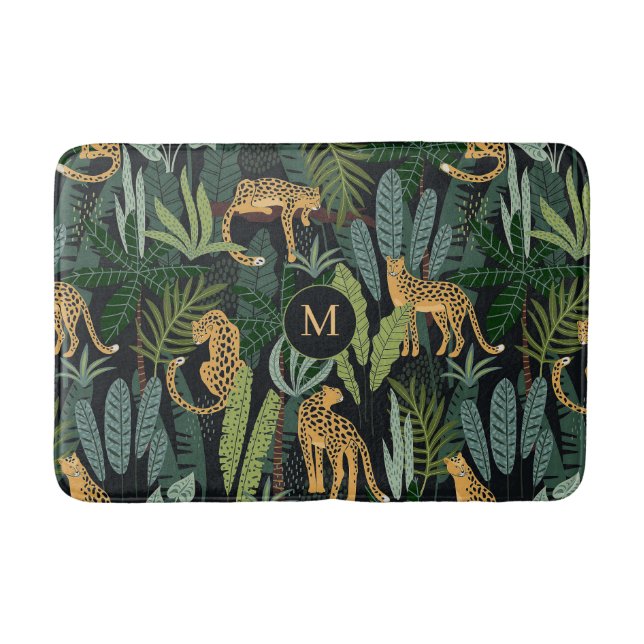 Leopard Jungle Forest Illustration Seamless Patter Bath Mat (Front)