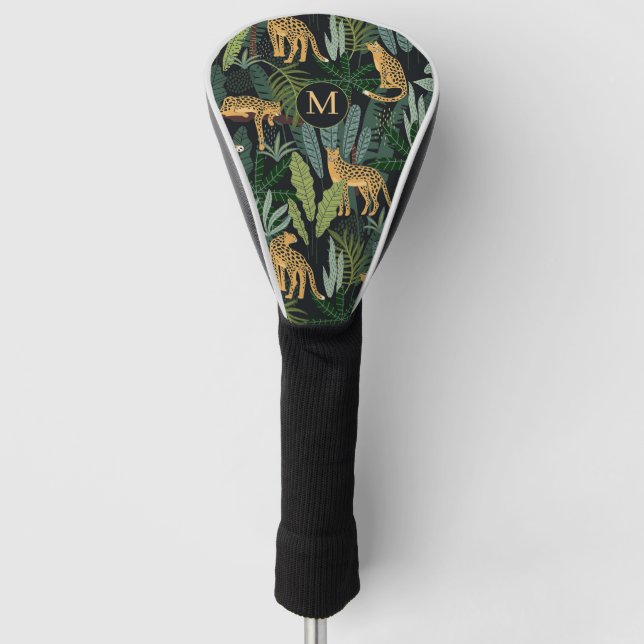 Leopard Jungle Forest Illustration Seamless Patter Golf Head Cover (Front)