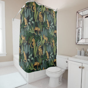 Leopard Jungle Forest Illustration Seamless Shower Curtain
