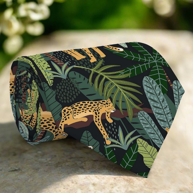 Leopard Jungle Forest Illustration Seamless  Tie (Creator Uploaded)