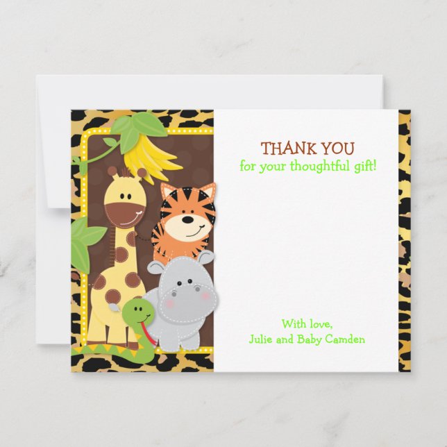 Leopard Jungle Friends Baby Shower Thank You Cards (Front)
