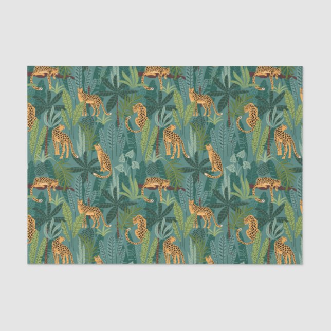 Leopard Jungle Pattern Green Background Tissue Paper (Front)