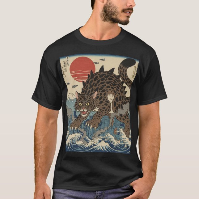 Leopard Kaiju Ukiyo-e Wave T-Shirt (Front)