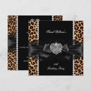 Leopard Lace Diamond Heart Birthday Party Invitation