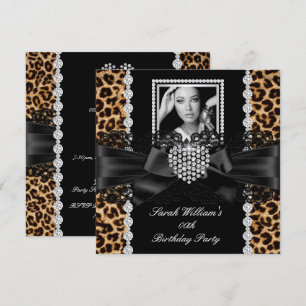 Leopard Lace Diamond Heart Photo Birthday Party 2 Invitation