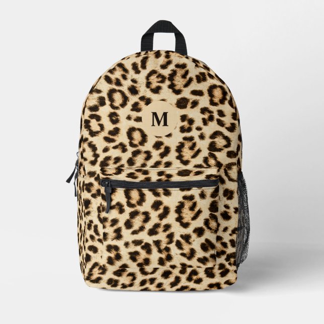 Leopard Leather Print Pattern Monogram Printed Backpack (Front)