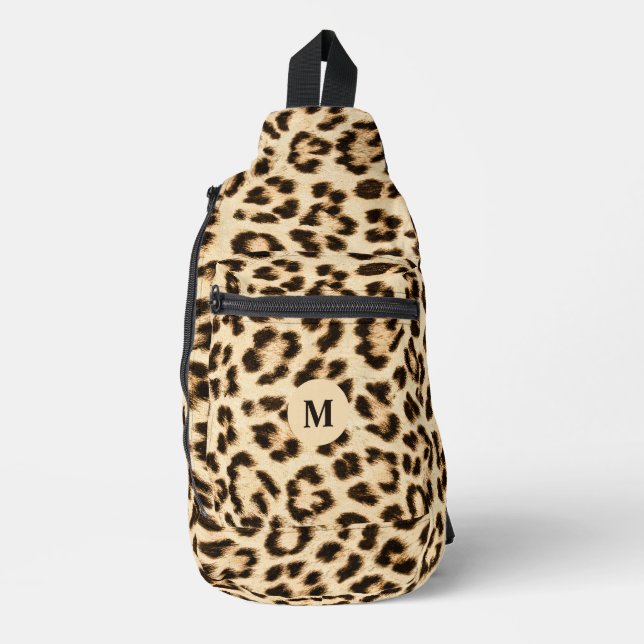 Leopard Leather Print Pattern Monogram Sling Bag (Front)