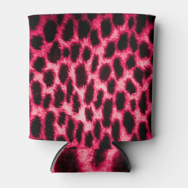 Leopard Leather: Red-Black Texture. Can Cooler (Front)