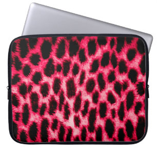 Leopard leather texture with black and red colours laptop sleeve