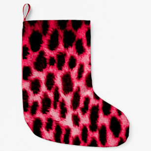 Leopard leather texture with black and red colours small christmas stocking