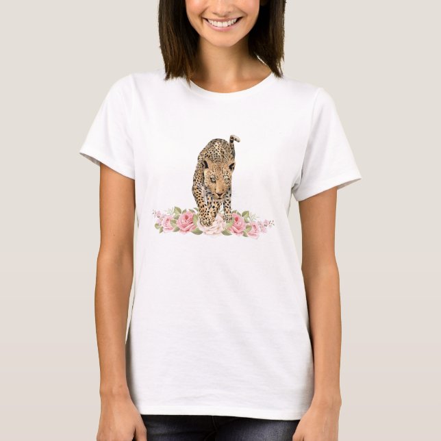 Leopard, Leopard Rose, Leopard Flower T-Shirt (Front)