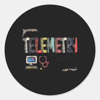 Leopard Lettering Telemetry Crew Cardiac Telemetry Classic Round Sticker