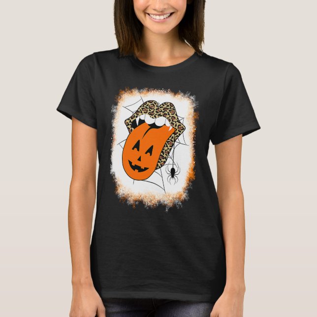 Leopard Lips Halloween Lips Vampire Mouth Pumpkin  T-Shirt (Front)