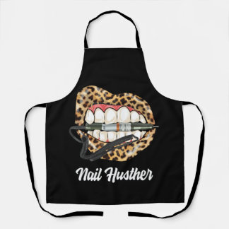 Leopard Lips With Nail Technician Drill Cool Nail Apron
