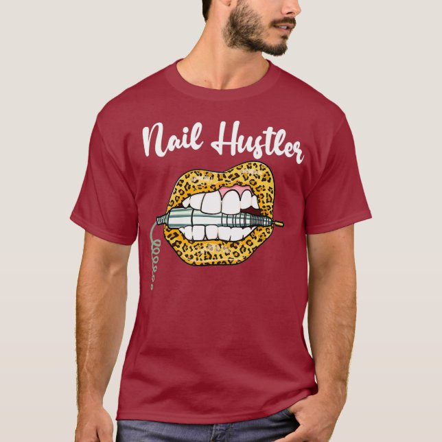 Leopard Lips With Nail Technician Drill Cool T-Shirt (Front)